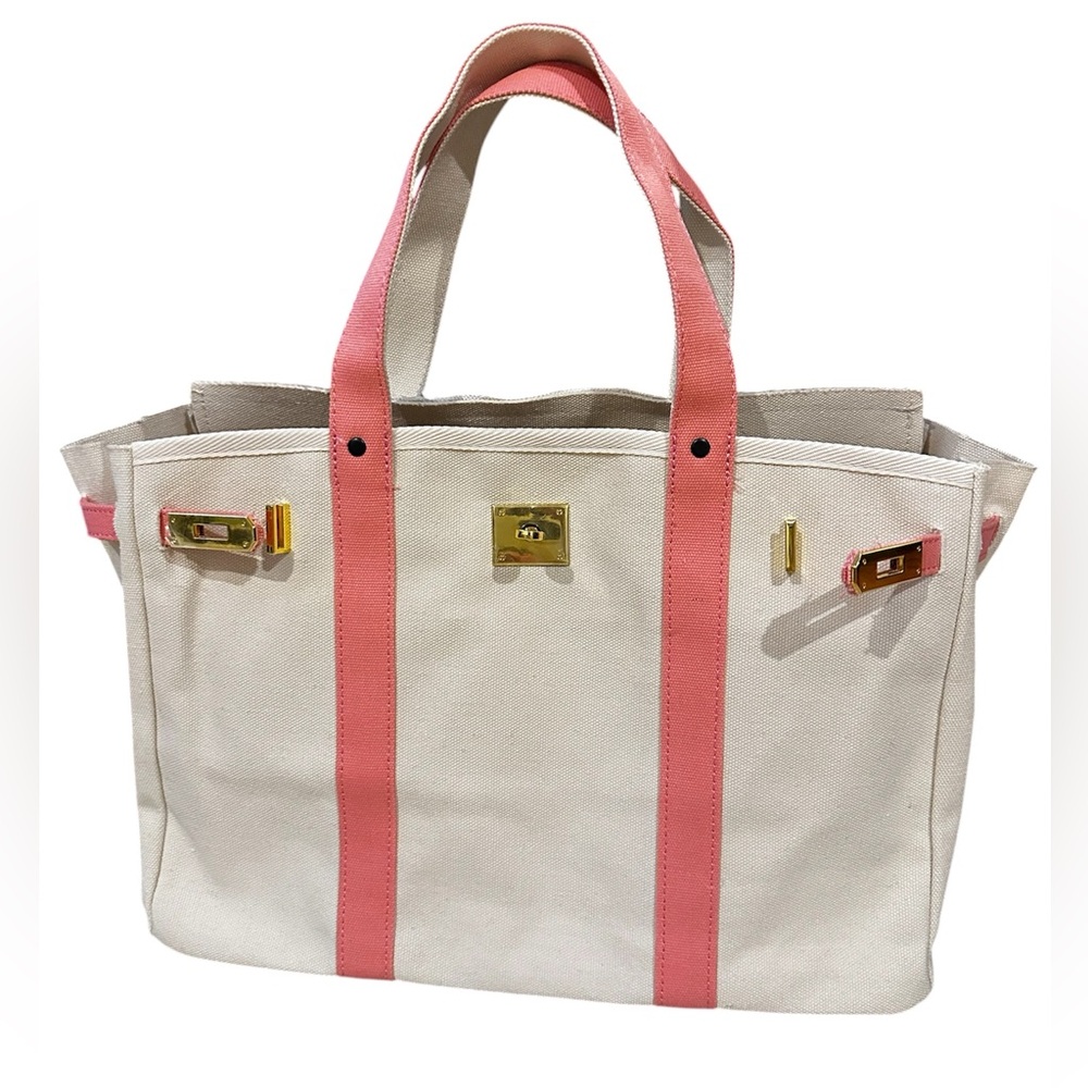 😎😎SALE!! Boatkin Inspired Large Canvas Tote Bag with Pink Trim and gold hardware - Picture 3 of 6